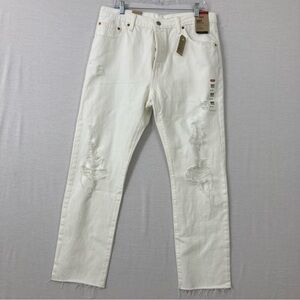 New Levi's 501 Button Fly White‎ Distressed High Rise Straight Leg Jeans 33x30